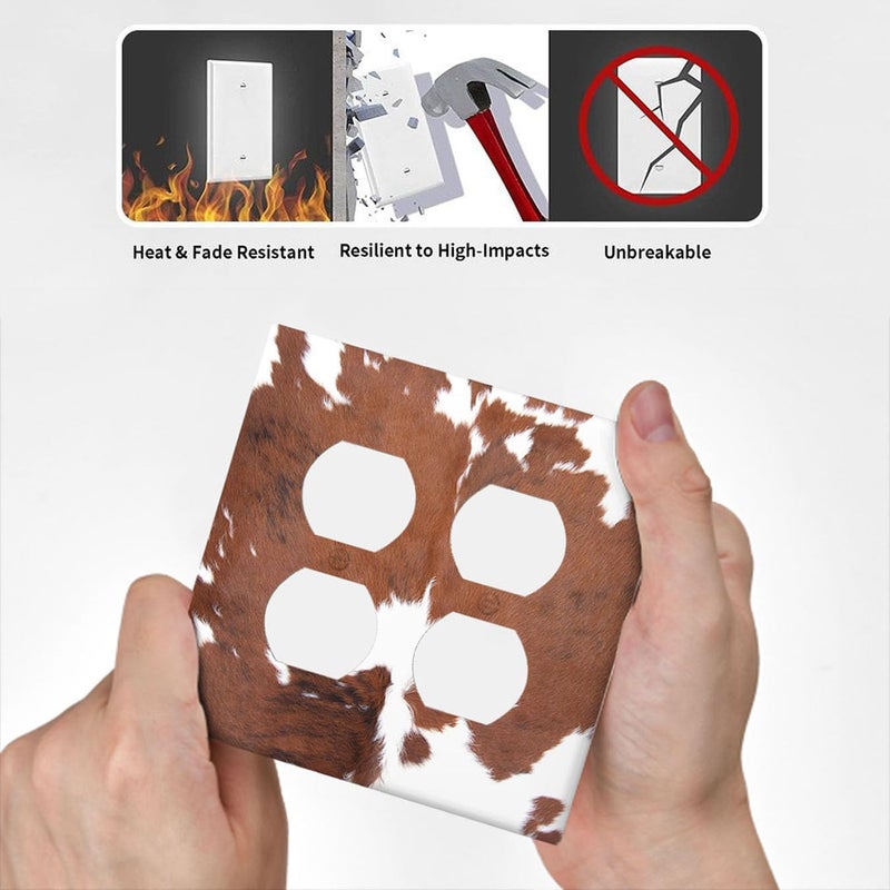 Moslion Brown Cowhide 2-Gang Duplex Outlet Cover Cow Print Leopard Farm Animal Wall Plate Wall Plate Light Switch Protector Combination Home Kitchen Bathroom - Image 5